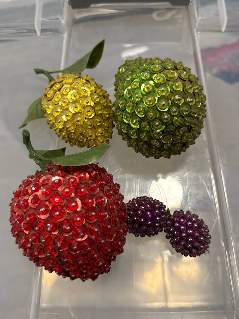 Beaded /sequined Fruit Ornament Set - Apple lemon pear and berries